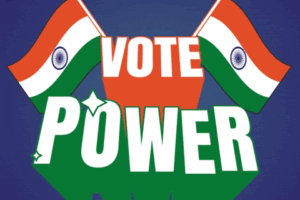 Text gif. Two Indian flags waves above the message, “Vote Power" which are in white, orange, and green.